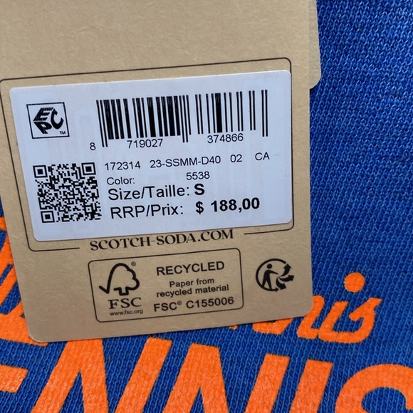 NWT Scotch & Soda Sweatshirt Small Unisex Blue Garment Dyed Tennis Slogan - Picture 14 of 14